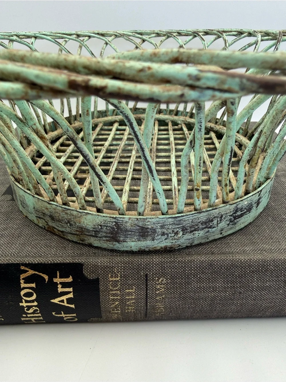 Vintage Distressed French Country Style Metal Basket or Planter 13” Diameter
